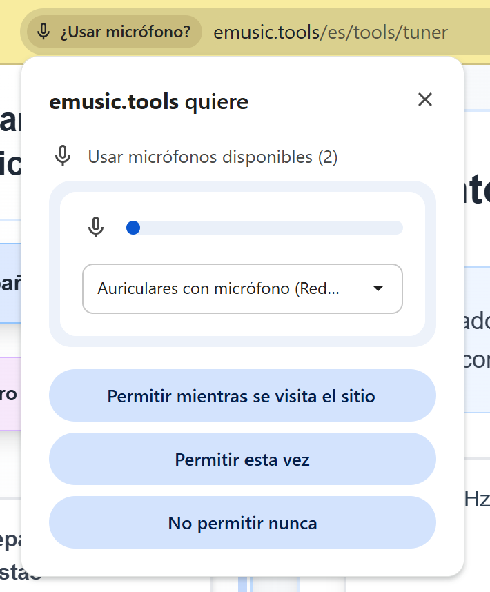 Allowing microphone access in the browser to use the online guitar tuner