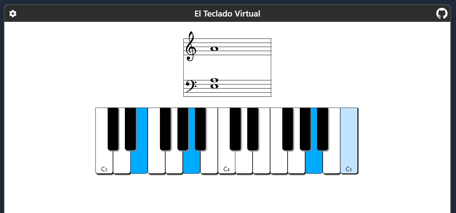 Playing notes on the virtual piano with highlighted keys
