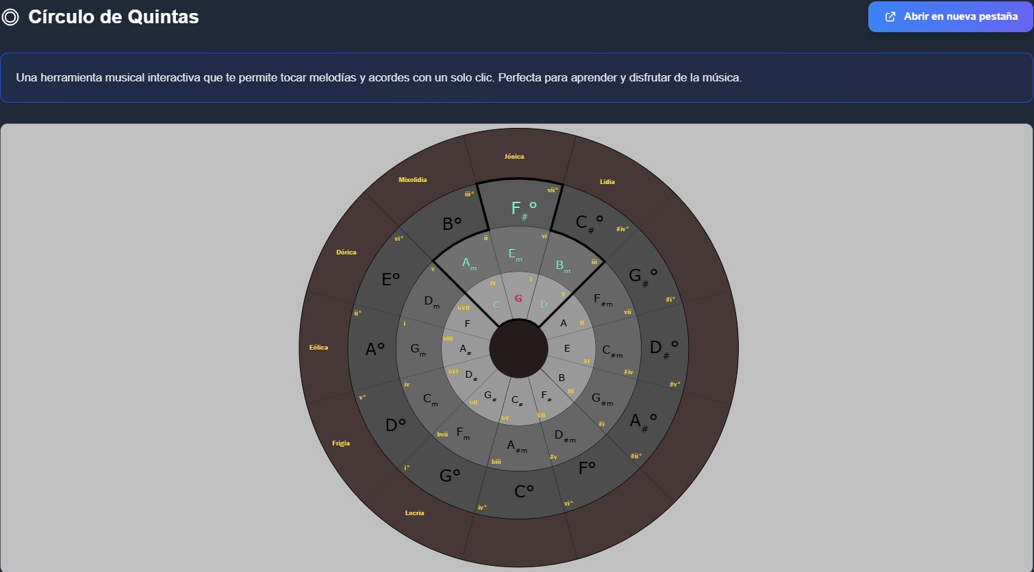 Interactive circle of fifths tool on emusic.tools