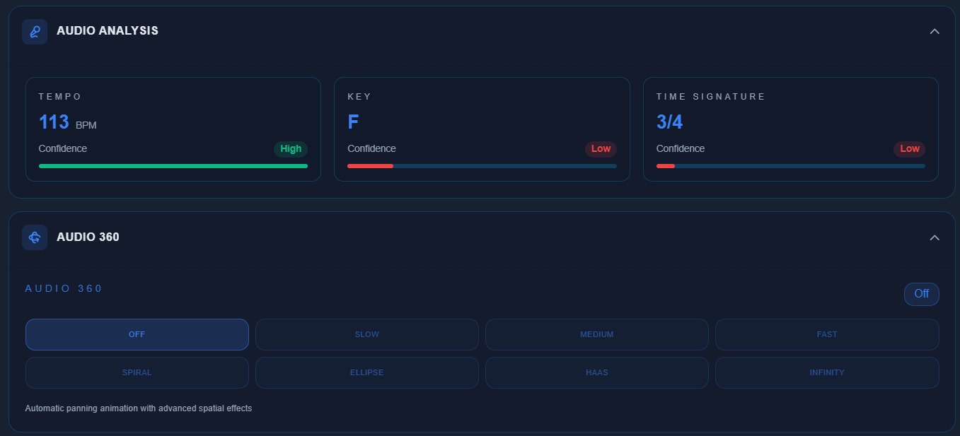 360-degree audio view and track overview in the editor