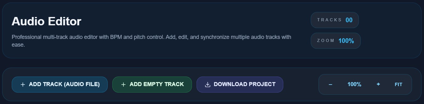 Empty audio editor interface ready to receive tracks